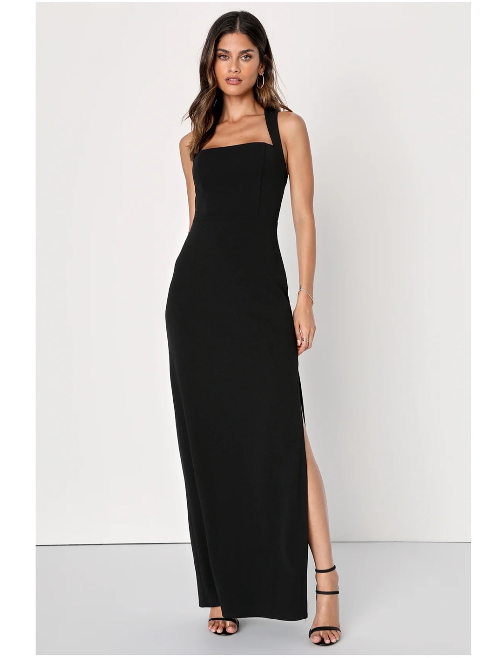 Lulus Glamorous Dedication Black Sleeveless Column Crepe Knit Maxi Dress Event